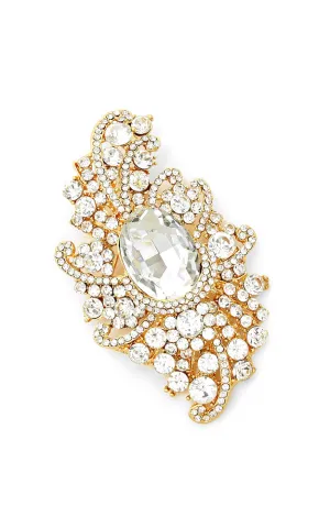 06244 Gold Clear Crystal Oval Accented Bouquet Pin Brooch