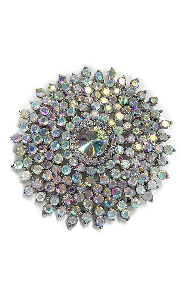 06412 Aurora Borealis Silver Crystal Pave Chunky Brooch