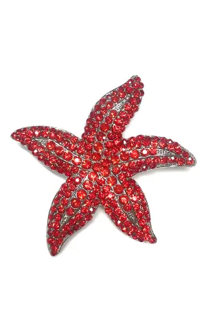 06507 Red Crystal rhinestone starfish brooch