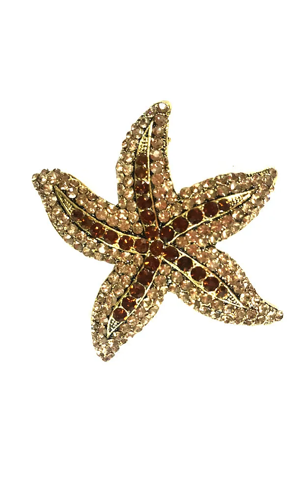 06507 Two Tone Topaz Crystal rhinestone starfish brooch