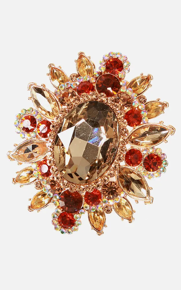 06551 Topaz Gold Crystal Pave Chunky Brooch