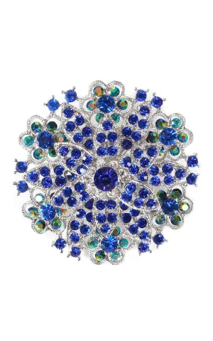 06564 Blue Silver Crystal Pave Chunky Brooch