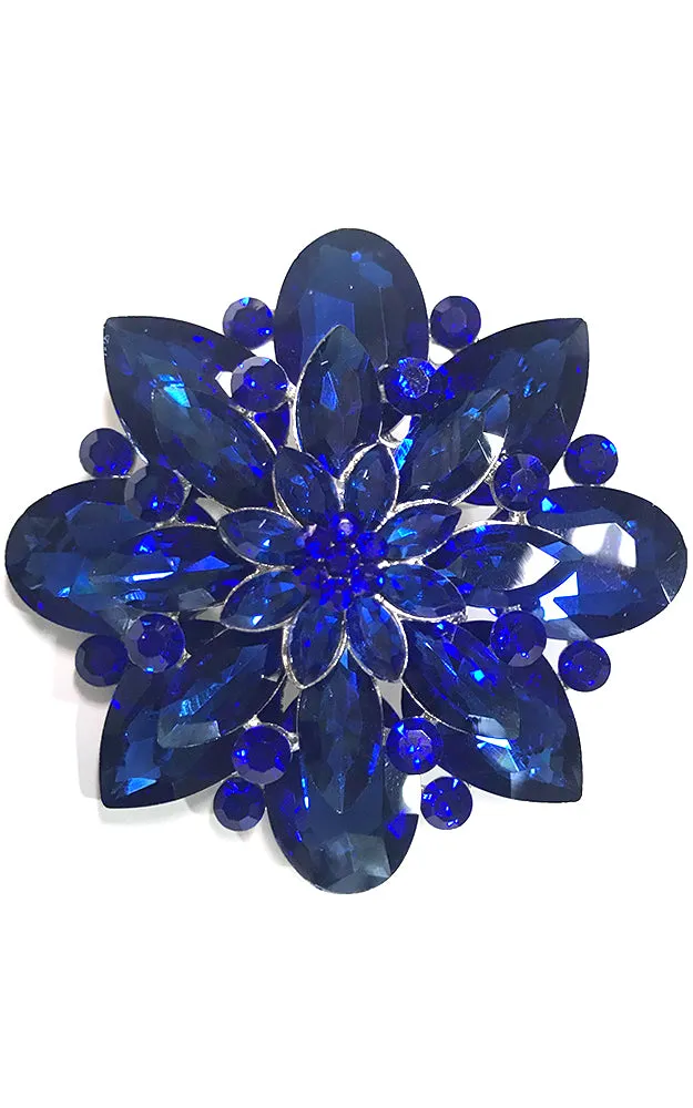 06672 Blue Crystal Chunky Flower brooch