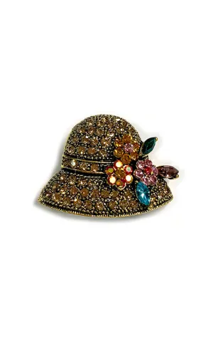 06687 Burnish Gold Topaz Crystal Stone Hat Brooch / Pendant