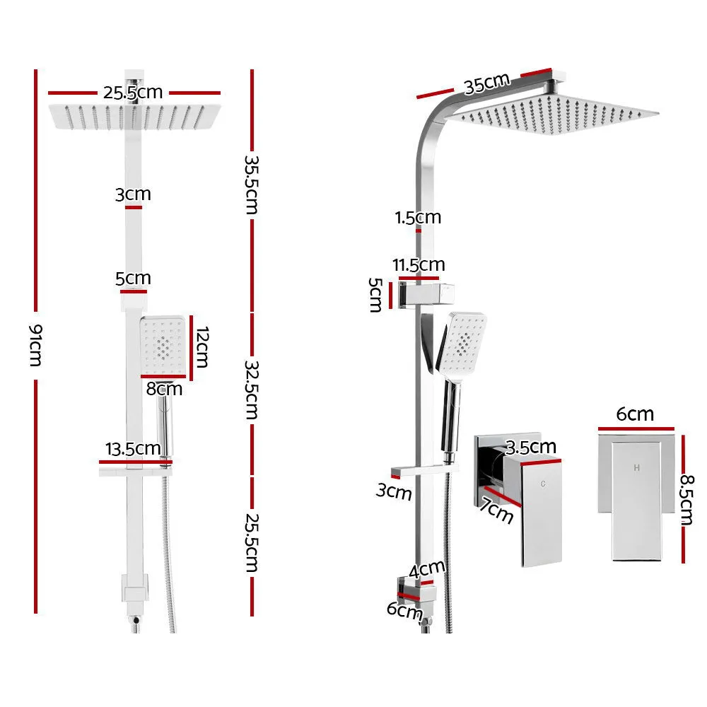 10'' Rain Shower Head Set Handheld Square High Pressure Twins Tap Chrome