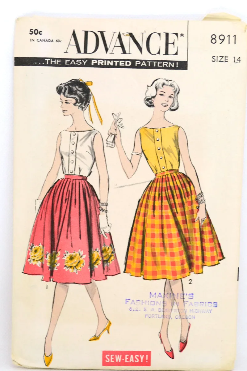 1950s Advance 8911 Vintage Blouse & Skirt Sewing Pattern