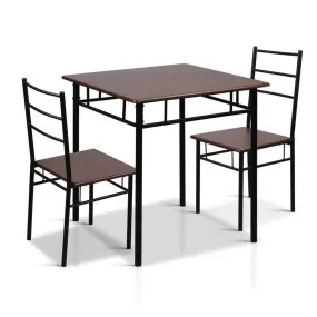 3 Piece Dining Table 2 Chairs Set Modern Seating Living Room Walnut & Black