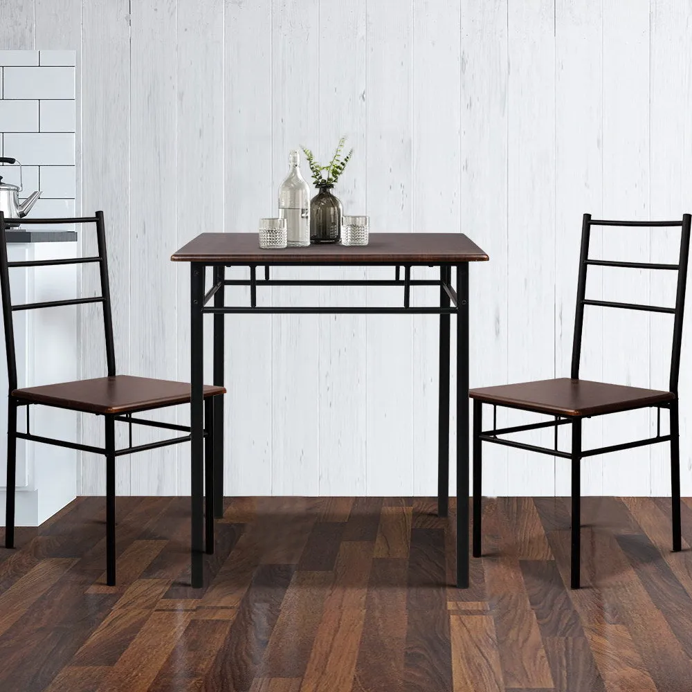 3 Piece Dining Table 2 Chairs Set Modern Seating Living Room Walnut & Black