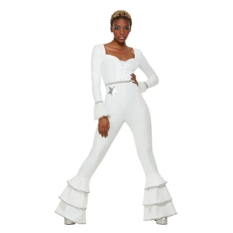 70s ABBA Glam Costume Ladies White Jumpsuit