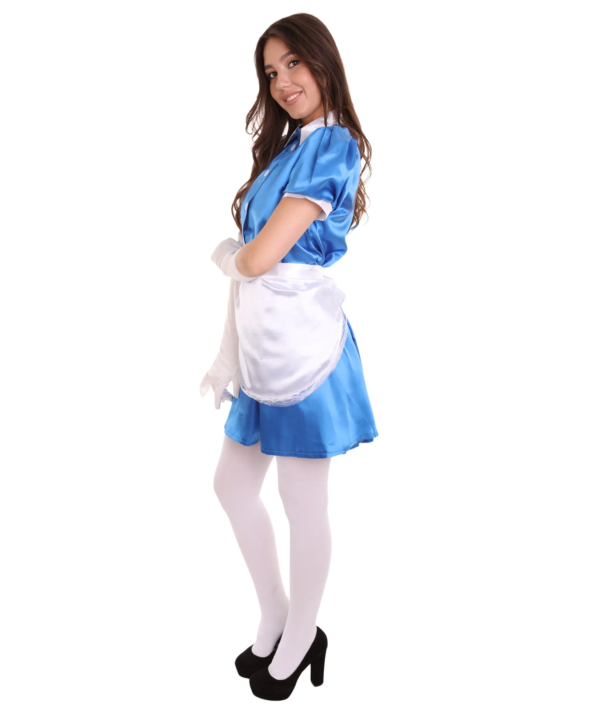 Adult Women's French Apron Maid Uniform Costume | Royal Blue Cosplay Costume