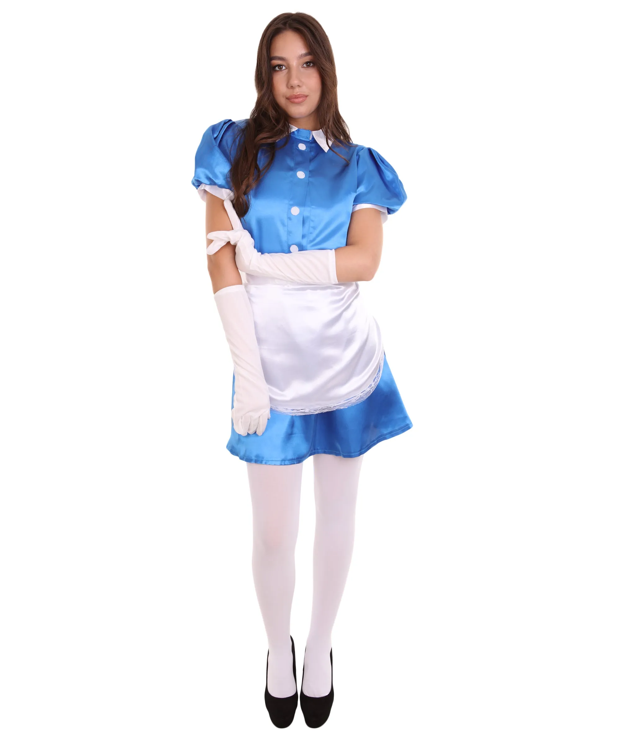 Adult Women's French Apron Maid Uniform Costume | Royal Blue Cosplay Costume