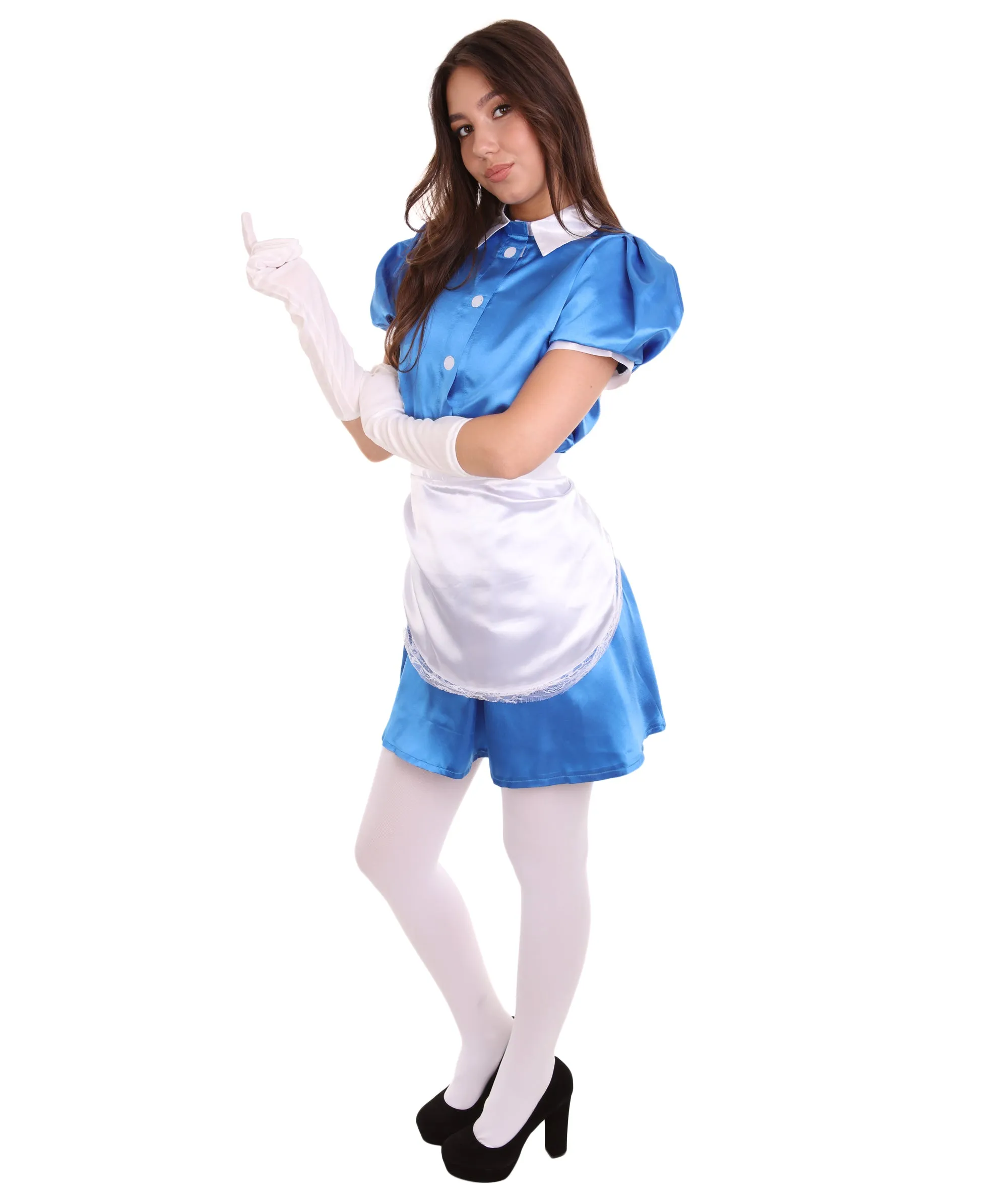 Adult Women's French Apron Maid Uniform Costume | Royal Blue Cosplay Costume