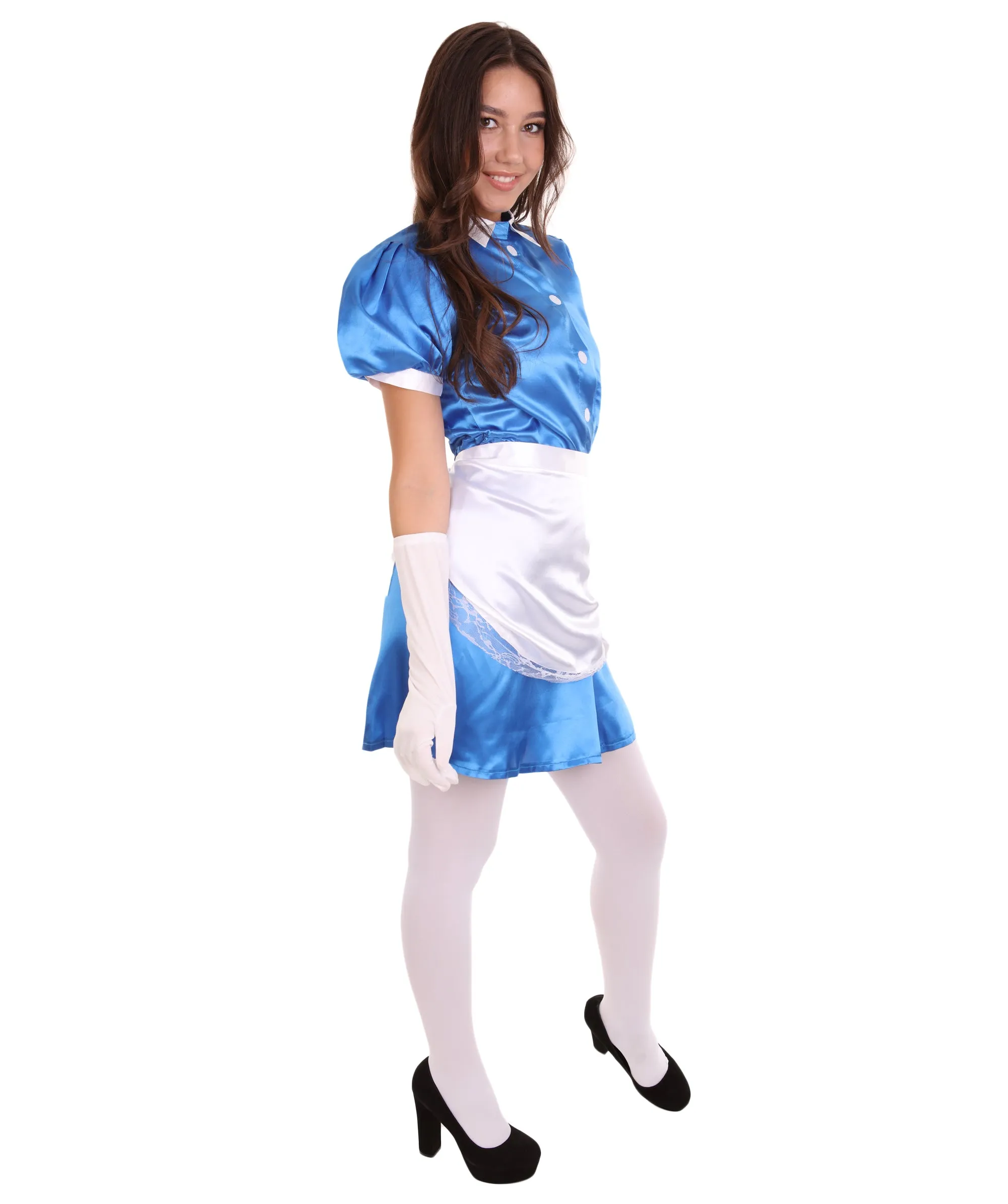 Adult Women's French Apron Maid Uniform Costume | Royal Blue Cosplay Costume