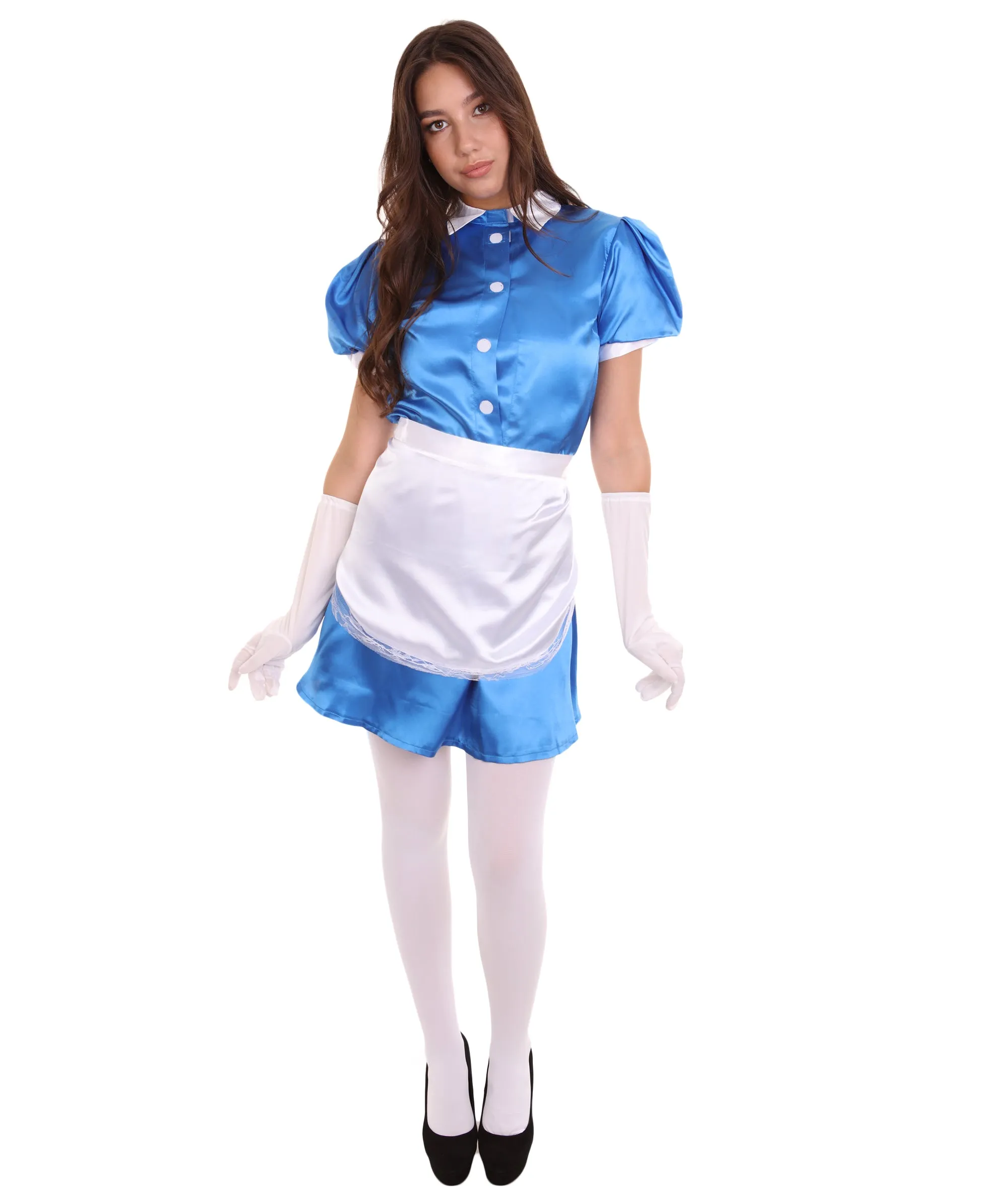 Adult Women's French Apron Maid Uniform Costume | Royal Blue Cosplay Costume