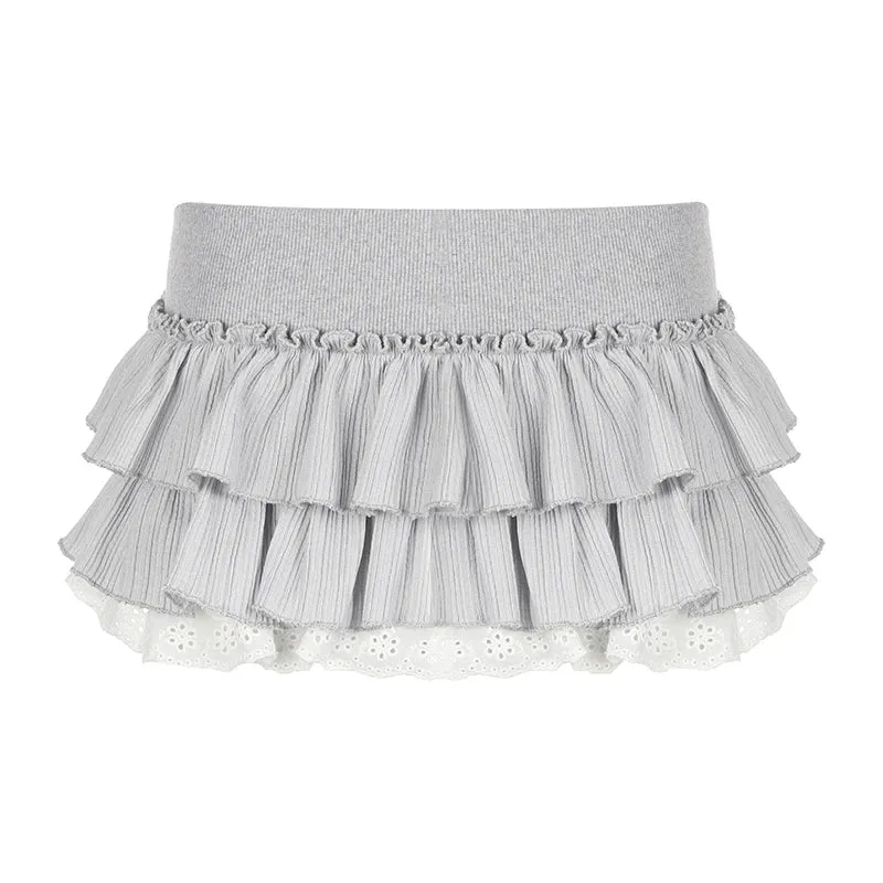 Aiertu y2k Ruffles Pleated Mini Skirt Coquette Aesthetic A-line Low-waisted Short Skirts for Women 2000s Vintage Clothing Ladies