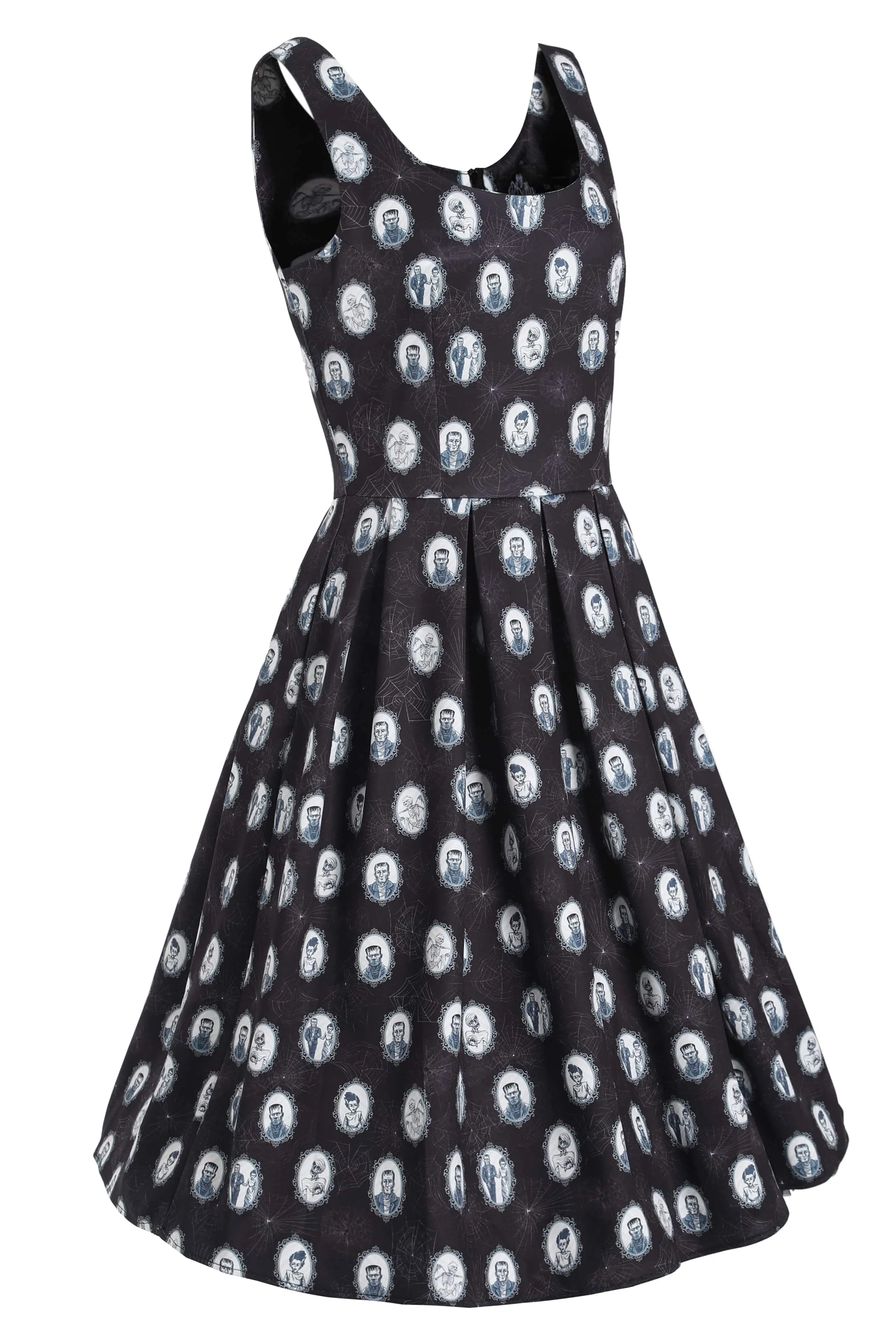 Amanda Black Frankenstein Monster Print Swing Dress