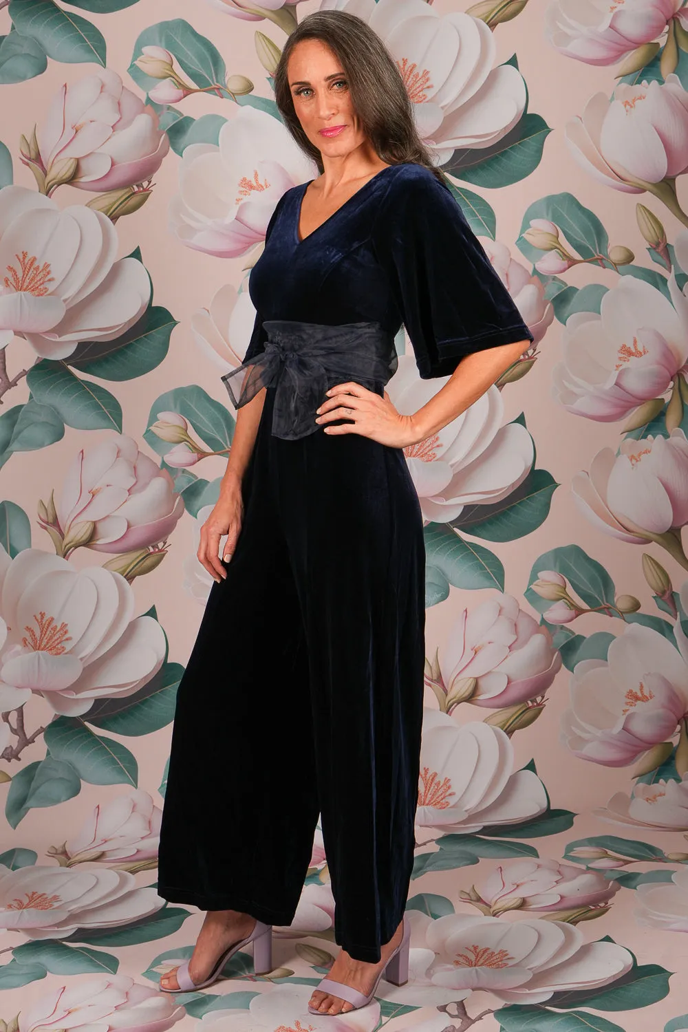 Andie Ollie Velvet Jumpsuit - Navy