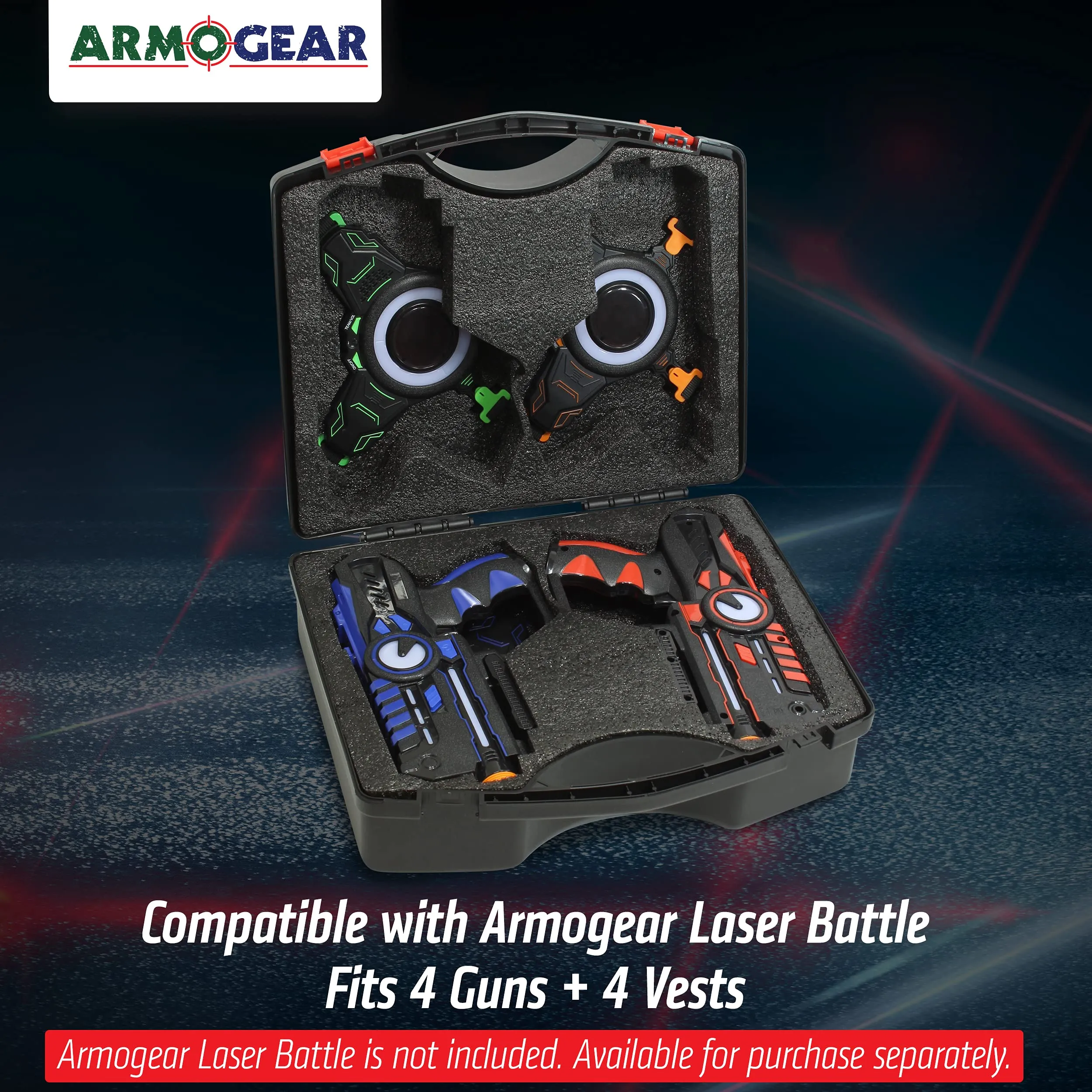 ArmoGear Laser Tag Carrying Case with Handle Laser Tag 4 Pack (Non-Rechargeable Only)