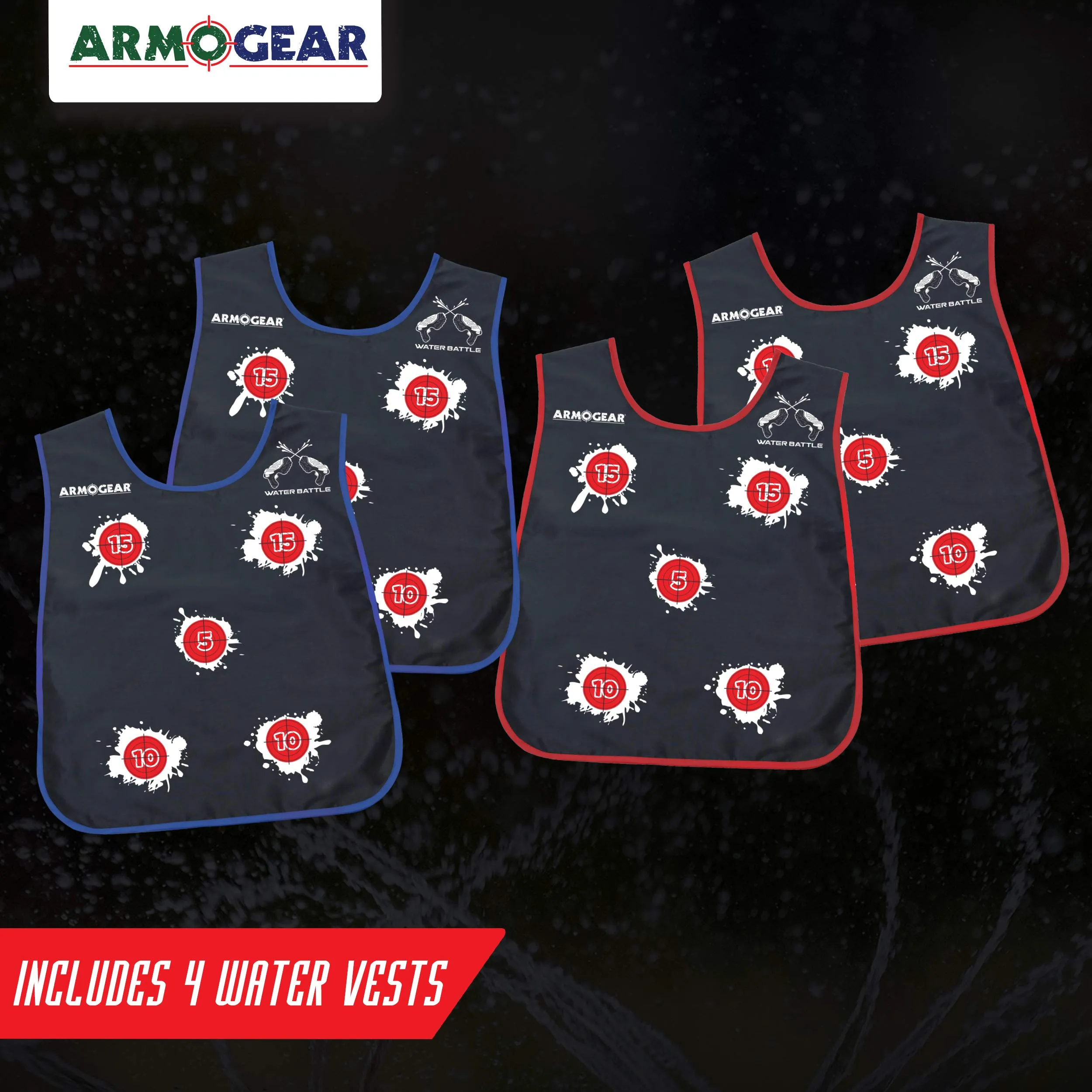 ArmoGear Water Activated Target Vests for Water Guns (4 Pack) | Summer Outdoor or Backyard