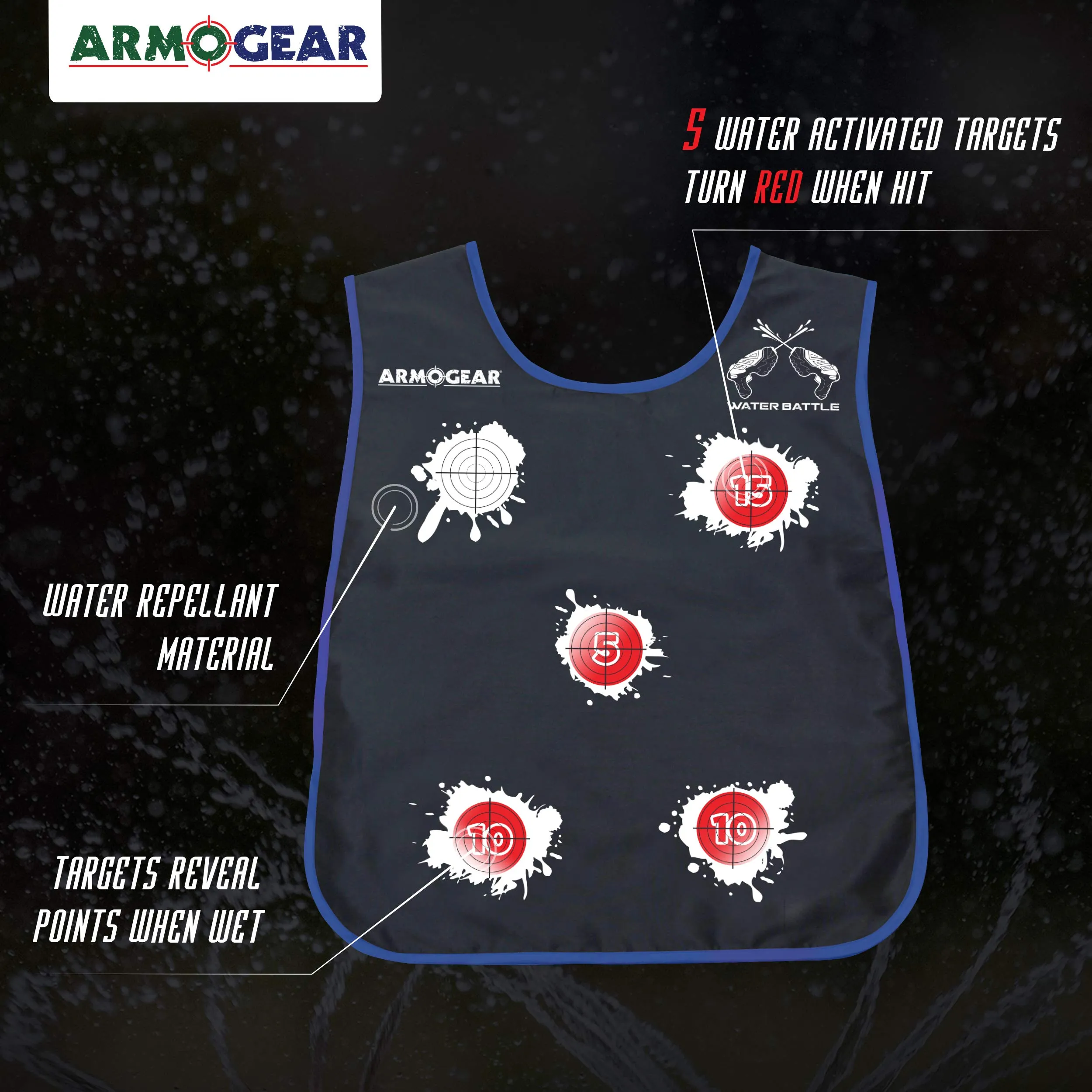 ArmoGear Water Activated Target Vests for Water Guns (4 Pack) | Summer Outdoor or Backyard