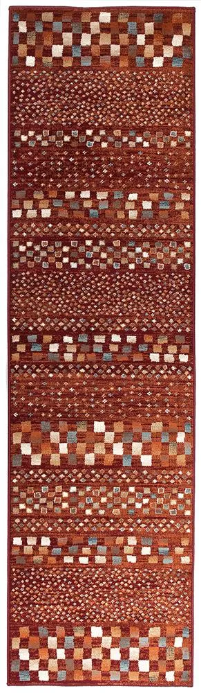 Asmita Squares Rust Rug Runner