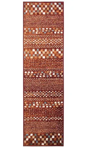 Asmita Squares Rust Rug Runner