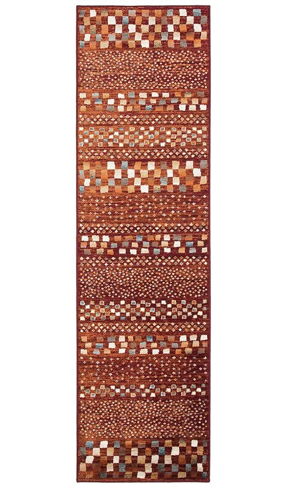 Asmita Squares Rust Rug Runner