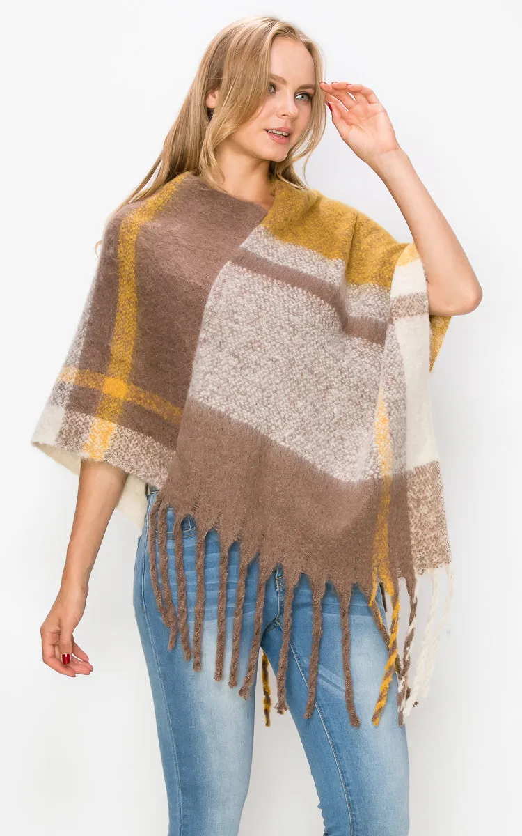 AV431 Plaid Pattern Comfy Soft Poncho