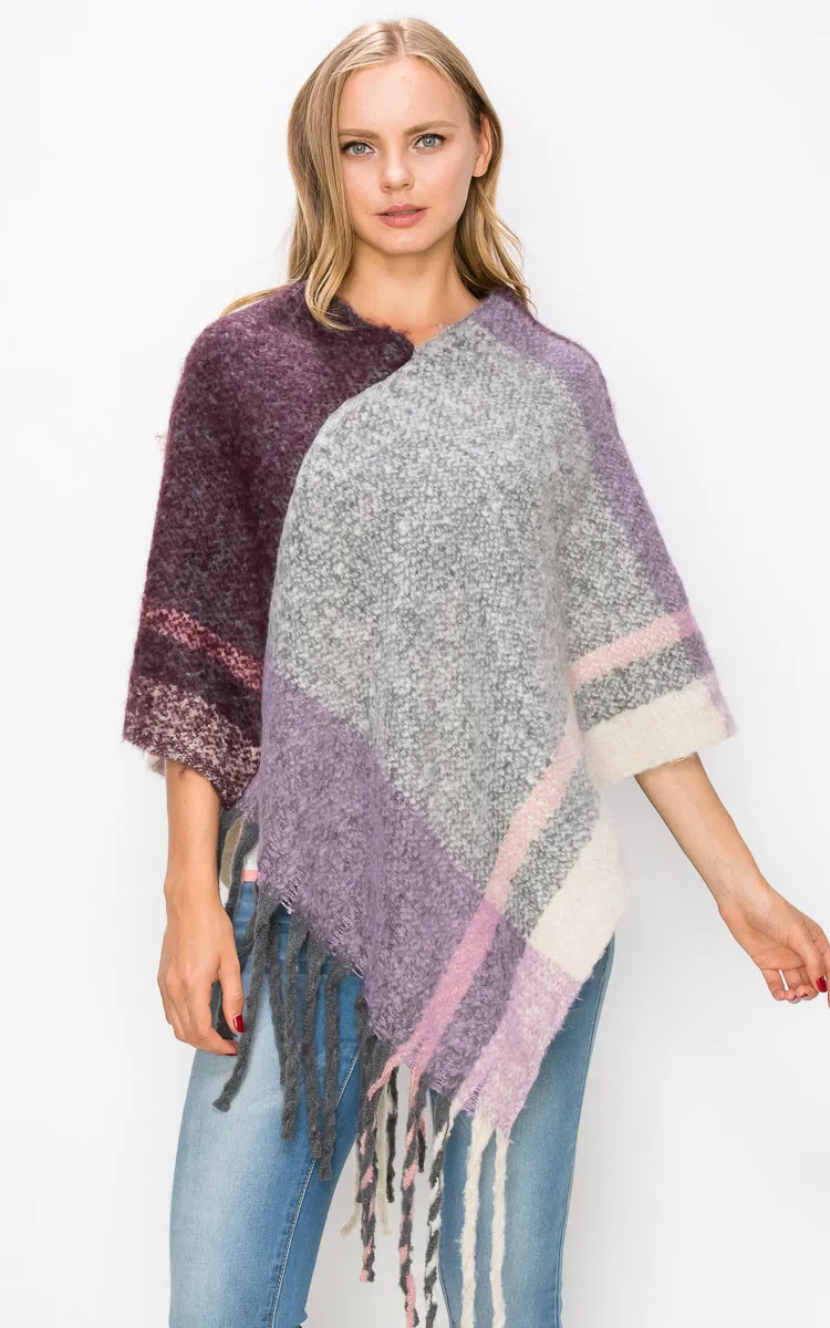 AV431 Plaid Pattern Comfy Soft Poncho