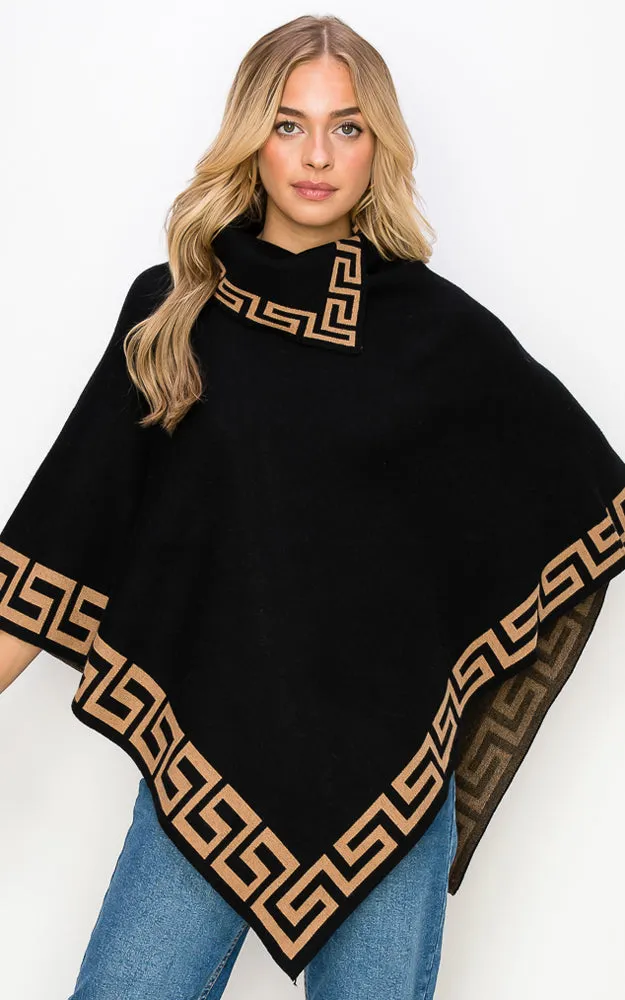 AV459 Abstract Pattern Accent Fold-over collar Poncho