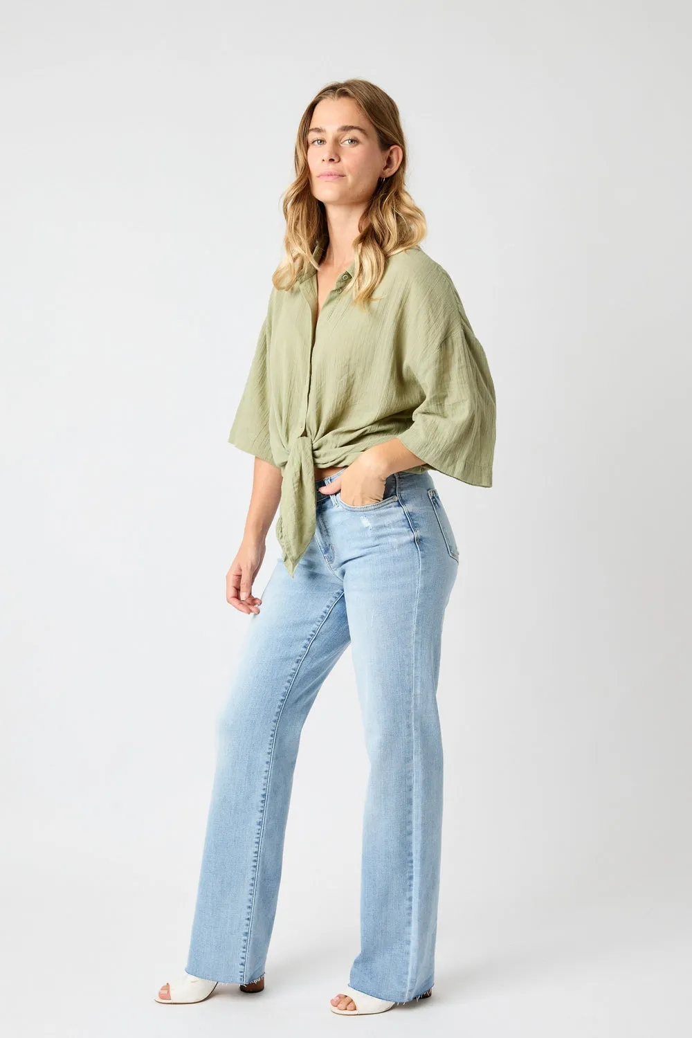 Avery Straight Fit High Rise Jeans with V Front Waistband