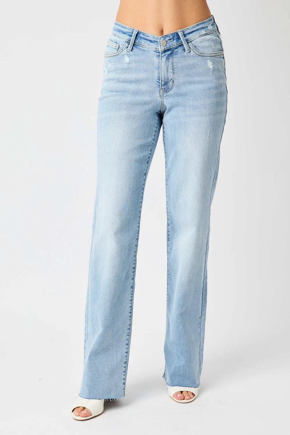 Avery Straight Fit High Rise Jeans with V Front Waistband