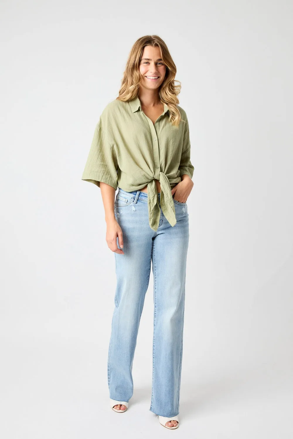 Avery Straight Fit High Rise Jeans with V Front Waistband