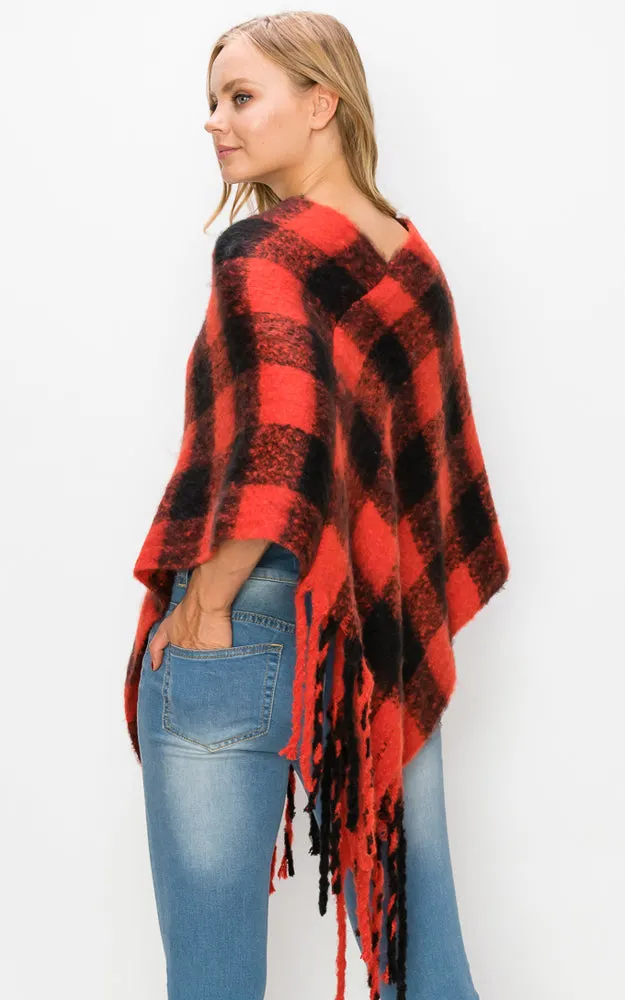 BAAP7628 / AV430 Buffalo Pattern Poncho with Tassel