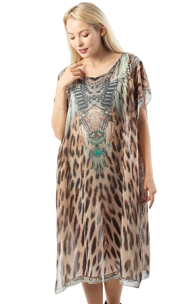 BAAP8628 Beige Animal Print Poncho