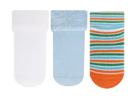 Baby Anti-Slip Terry Socks Striped Blue White 3Pk (0-6mths)