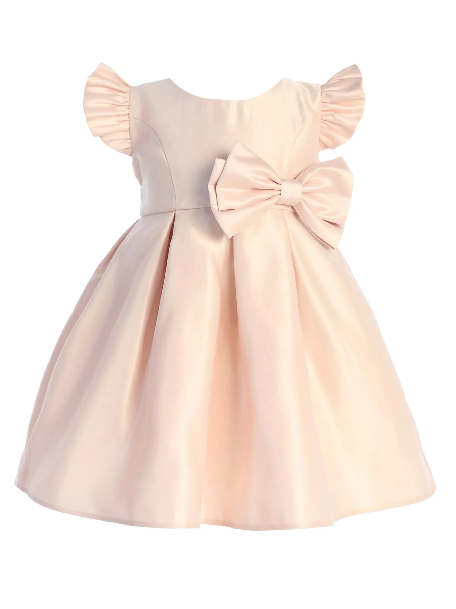 Baby Girls Blush Flutter Sleeve Pleated Satin Flower Girl Dress 6-24 Months