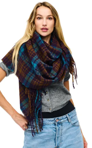 BASC3503 PLAID PATTERN SOFT OBLONG SCARF W/FRINGES