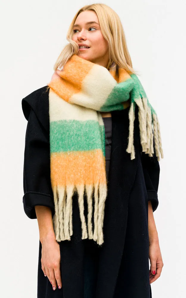 BASC6014 Colorful Block Oblong Scarf w/Fringes