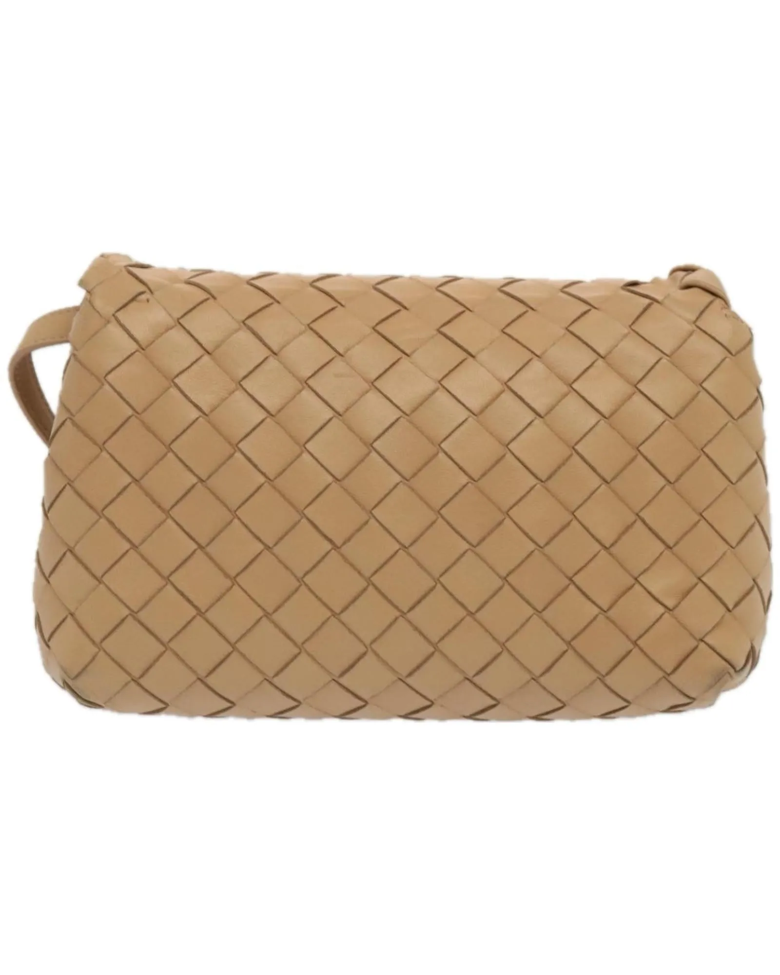 Beige Leather Shoulder Bag with Intricate Weaving Detail