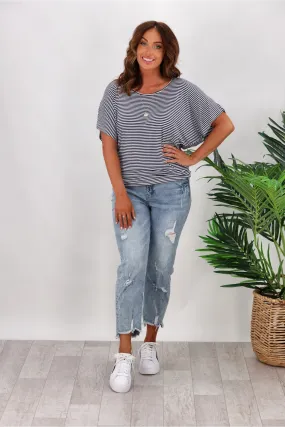 Betty Basics Maui Tee In Blue/White Stripe