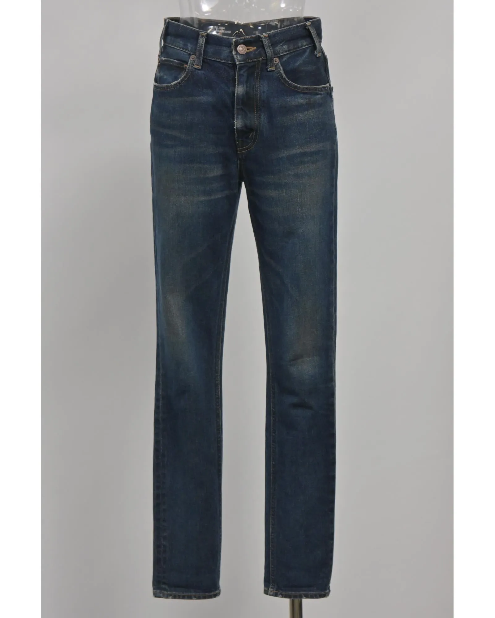 Blue Cotton Denim Jeans with Faded Thigh Details