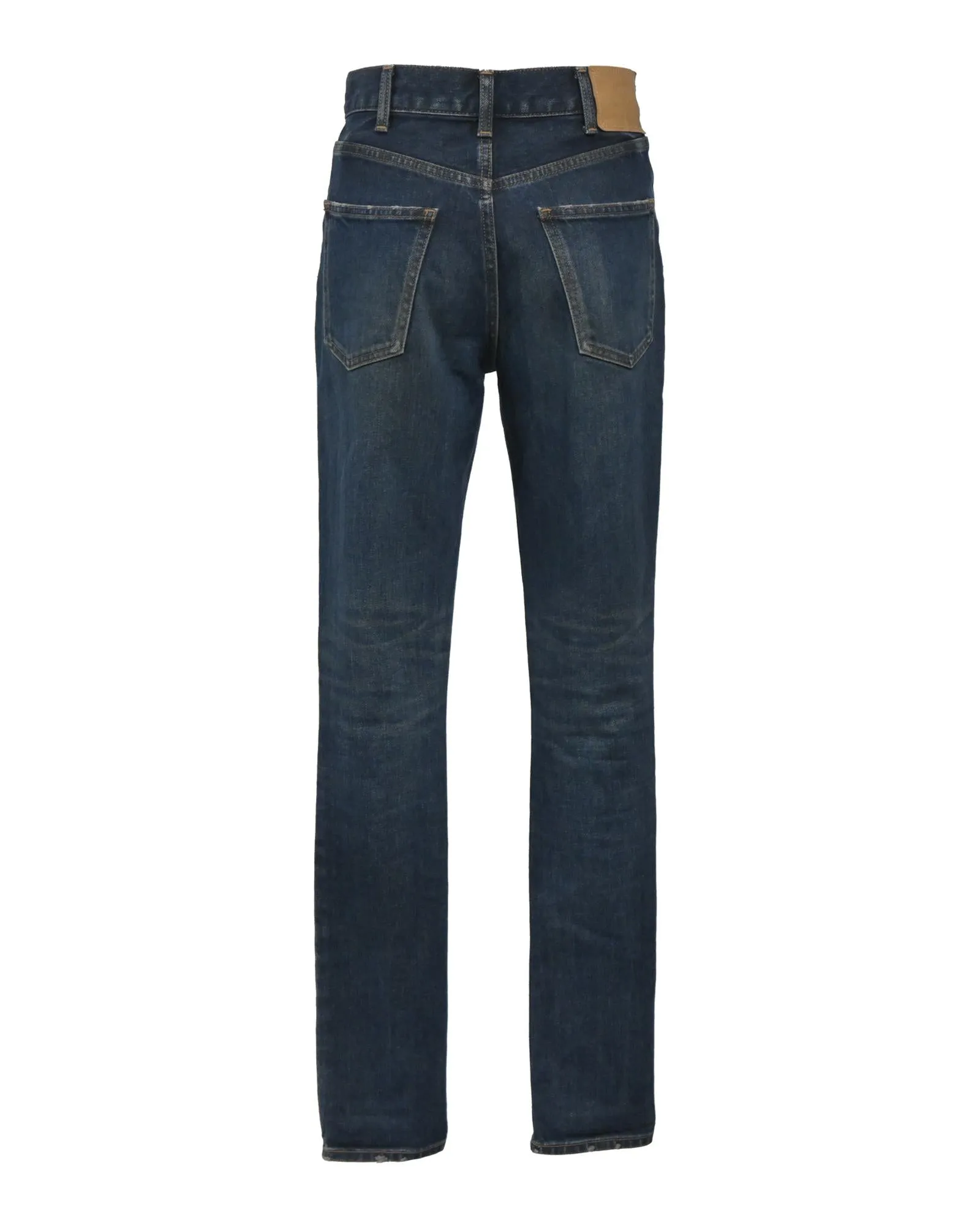 Blue Cotton Denim Jeans with Faded Thigh Details