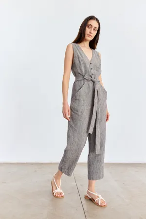 Buttoned Linen Jumpsuit - Grafito