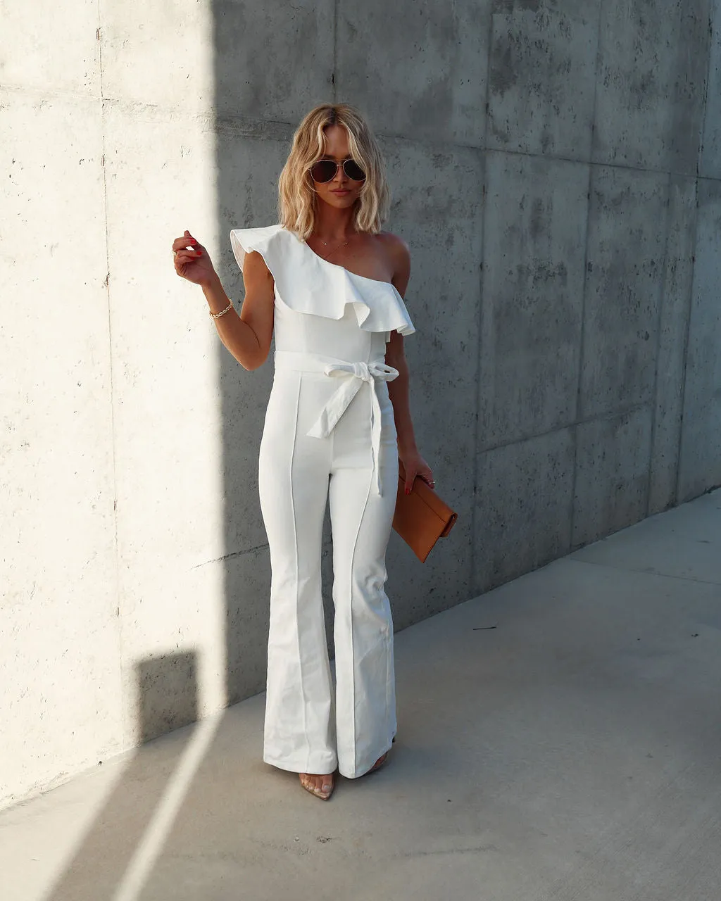 Cameran Cotton One Shoulder Flare Jumpsuit