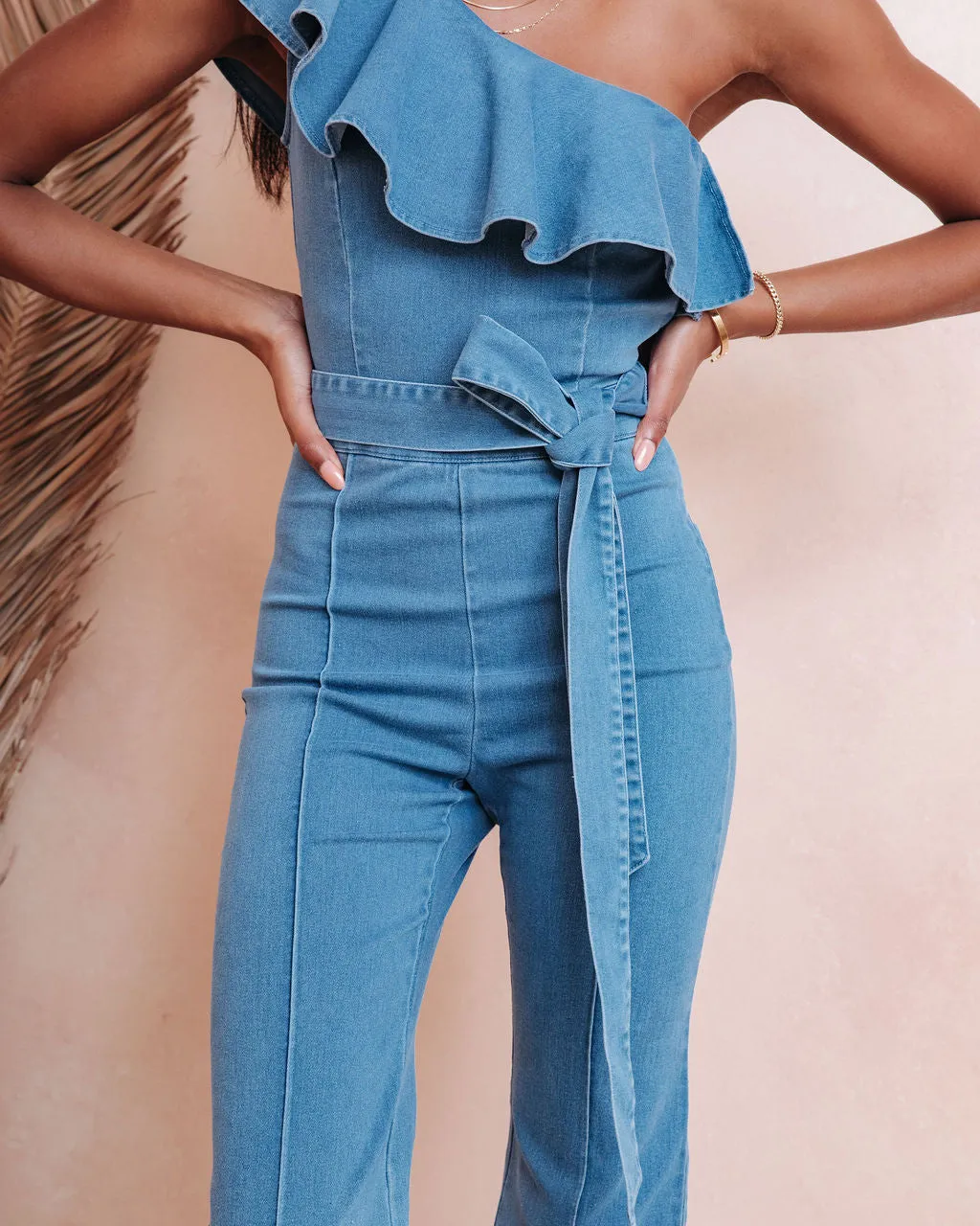 Cameran Cotton One Shoulder Flare Jumpsuit