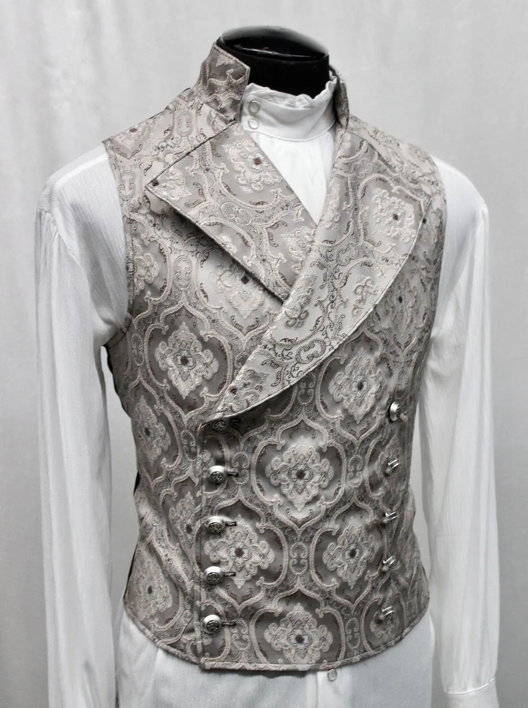 CAVALIER VEST - Silver Edwardian Brocade