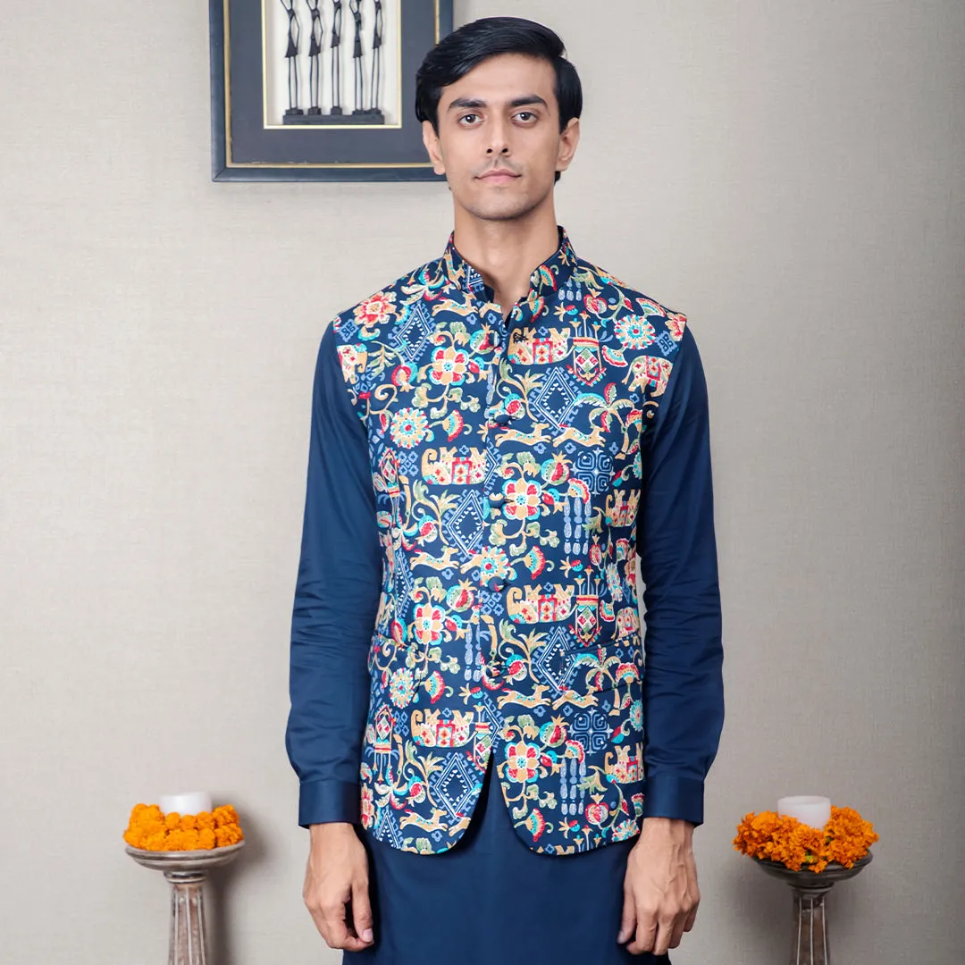 Chanakya Abstract Print Nehru Jacket