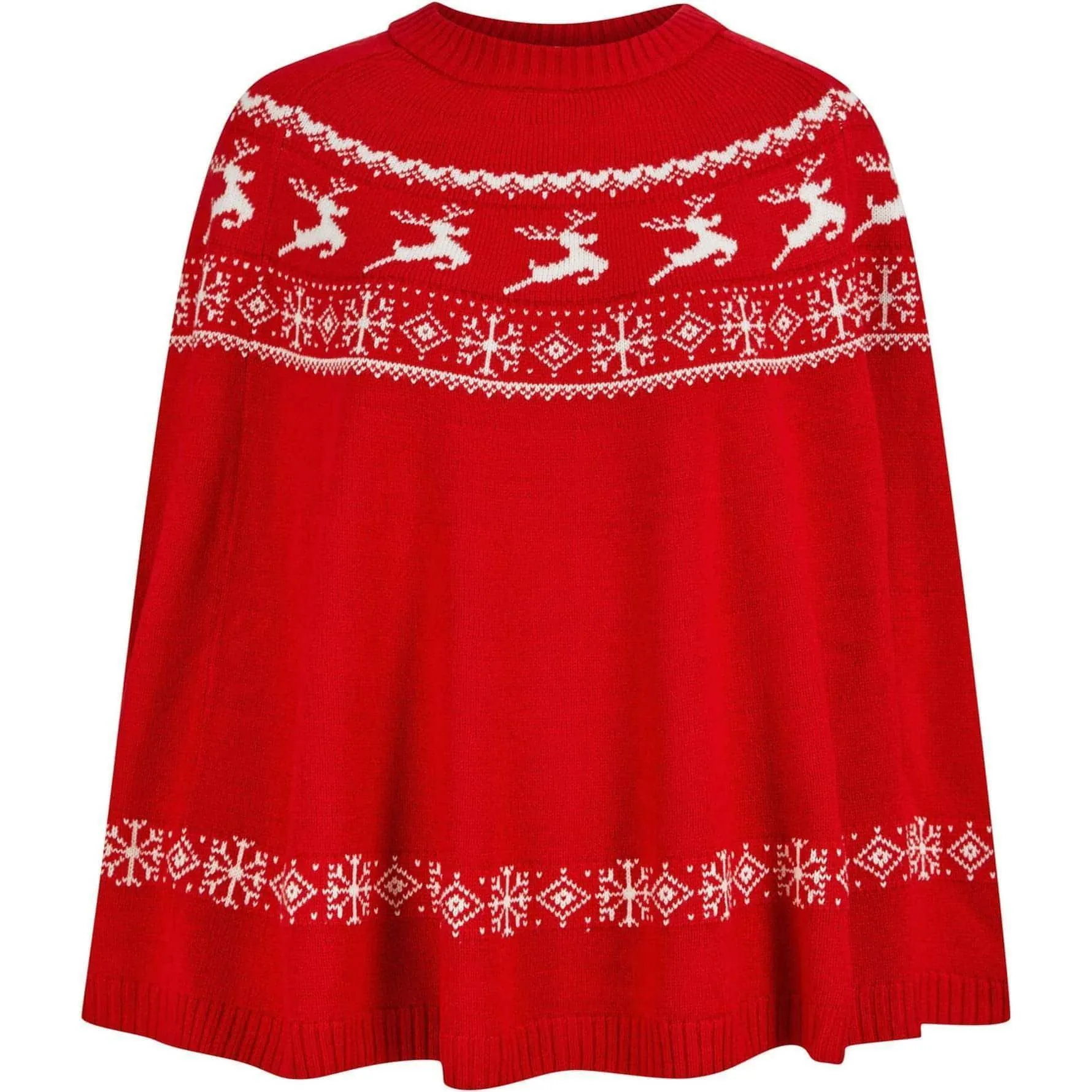 Christmas Evanora Reindeer Print Womens Poncho Cape - Red