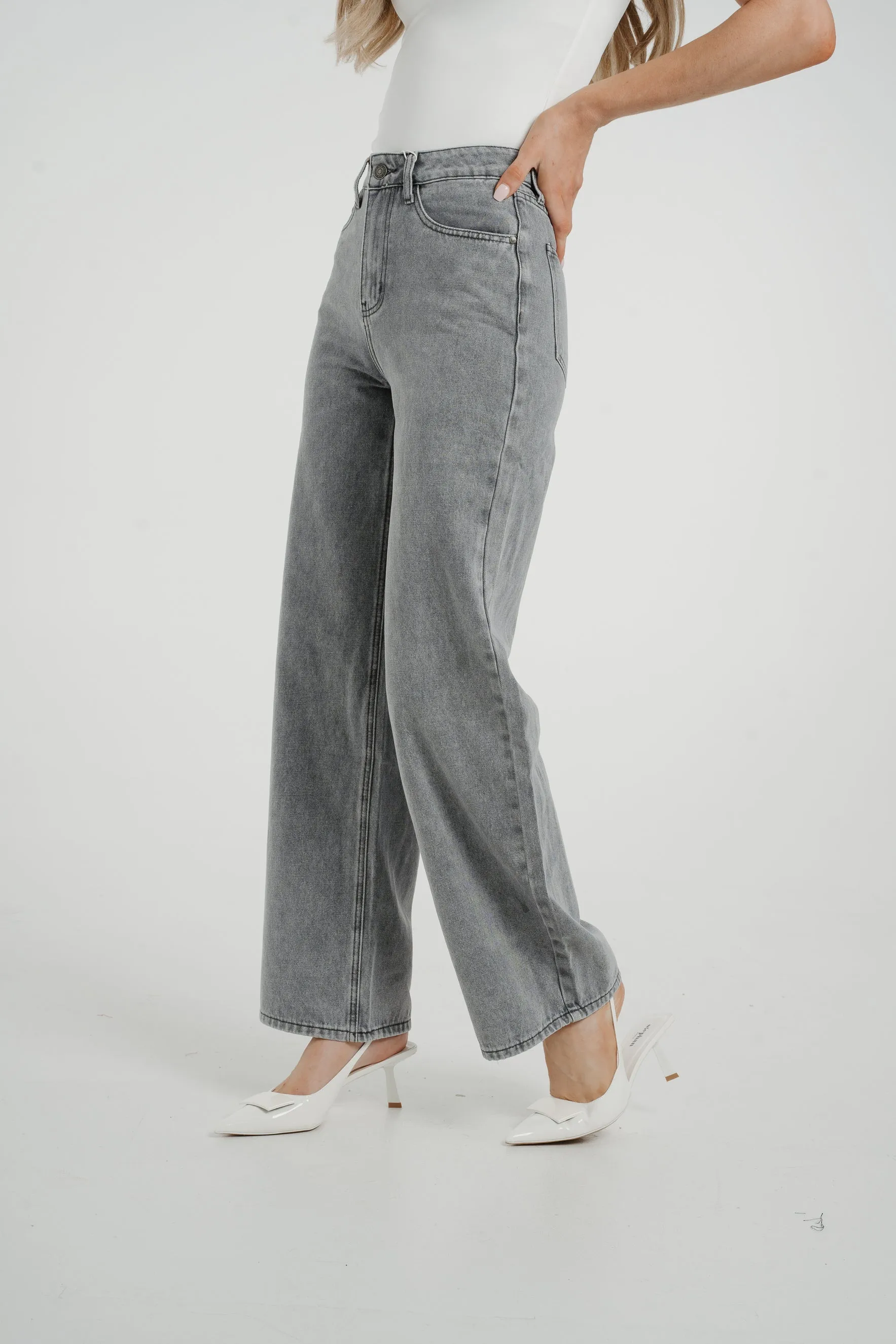 Cindy Wide Leg Jean In Grey